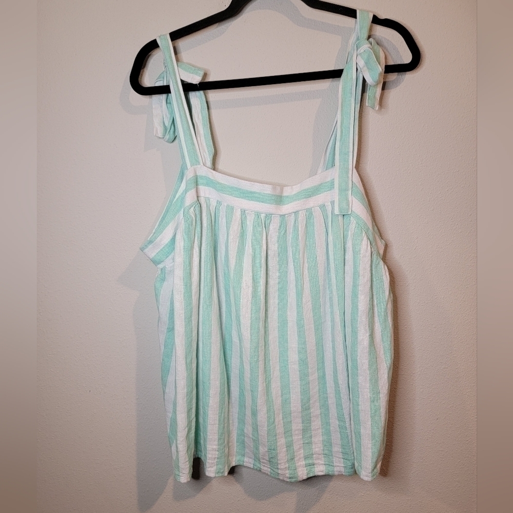 Stoney Clover size 1x Mint stripe tie strap baby doll top - Picture 8 of 8